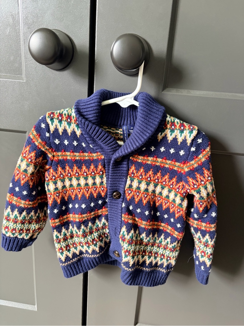 Janie and Jack Navy Fair Isle Shawl Collar Cardigan